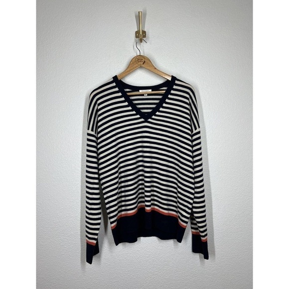 Equipment Lucinda Striped Knit Sweater Medium M Wool Cashmere V- Neck - Picture 1 of 4